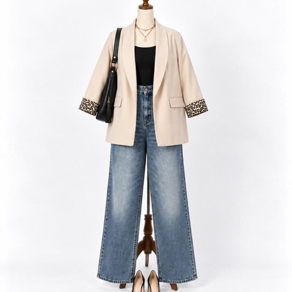 asandy Jackets & Blazers - ASANDY Cream Leopard Cuff Blazer – Size XXXL